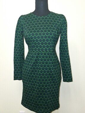 Boden Penelope Cotton Green and Navy Long-Sleeve Floral Dress With Pockets 6P